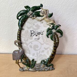 Bijou Crystal Jungle Monkey Flamingo Palm Trees Frame Enameled Metal *READ*